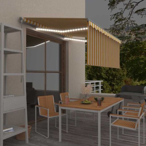 Auvent manuel  Store Banne Solaire abri  Marquise Brise-soleil rétractable avec store LED 3x2,5 m Jaune et blanc LKOWF48237