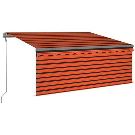 Auvent Marquise automatique capteur de vent LED, Store Banne pour Jardin Balcon Terrasse, 3,5x2,5 m Orange marron OIB2676E