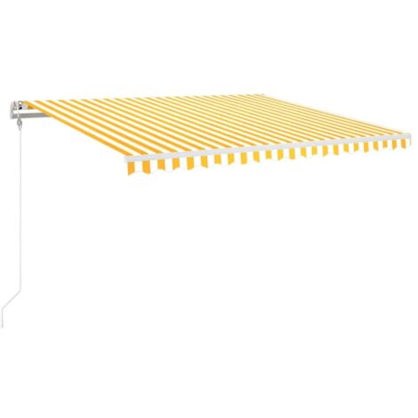 Auvent Marquise automatique capteur de vent LED, Store Banne pour Jardin Balcon Terrasse, 450x350cm Jaune et blanc OIB3722E
