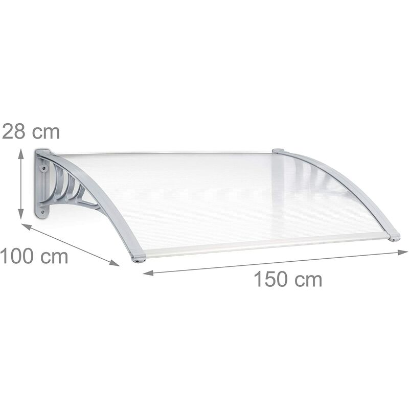 Auvent marquise de toit en plastique transparent 150 x 100 cm - Transparent