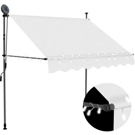 Auvent Marquise manuel rétractable avec LED, Store Banne pour Jardin Balcon Terrasse, 150 cm Crème OIB6580E
