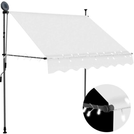 Auvent Marquise manuel rétractable avec LED, Store Banne pour Jardin Balcon Terrasse, 200 cm Crème OIB4981E