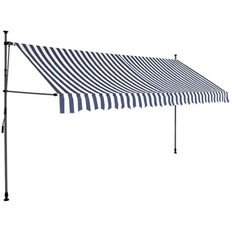 Auvent Marquise manuel rétractable avec LED, Store Banne pour Jardin Balcon Terrasse, 350 cm Bleu et blanc OIB3334E