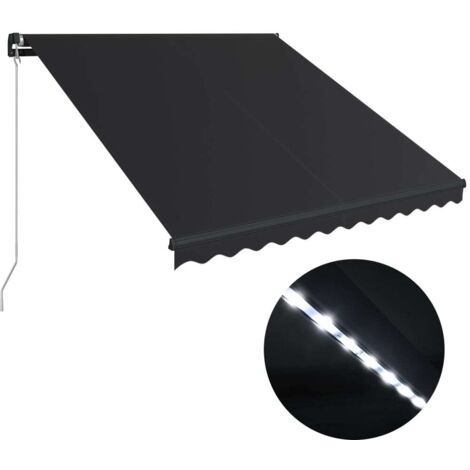Auvent Marquise manuel rétractable avec LED, Store Banne pour Jardin Balcon Terrasse, 350x250 cm Anthracite OIB9106E