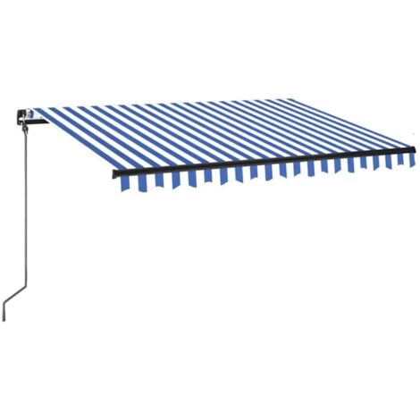 Auvent Marquise manuel rétractable avec LED, Store Banne pour Jardin Balcon Terrasse, 350x250 cm Bleu et blanc OIB6326E