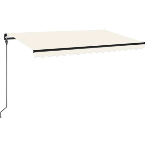 Auvent Marquise manuel rétractable avec LED, Store Banne pour Jardin Balcon Terrasse, 450x300 cm Crème OIB5728E