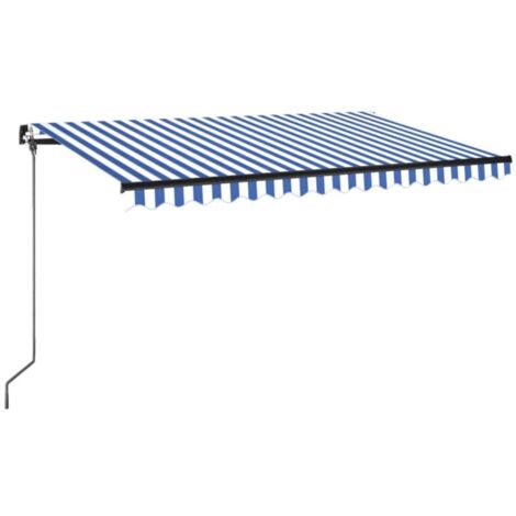 Auvent Marquise manuel rétractable avec LED, Store Banne pour Jardin Balcon Terrasse, 450x350 cm Bleu et blanc OIB6200E