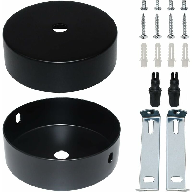 Auvent Plafond 80 x 20mm Rosace Noir pour Lustre avec Accessoire d'Installation (2 Pcs)