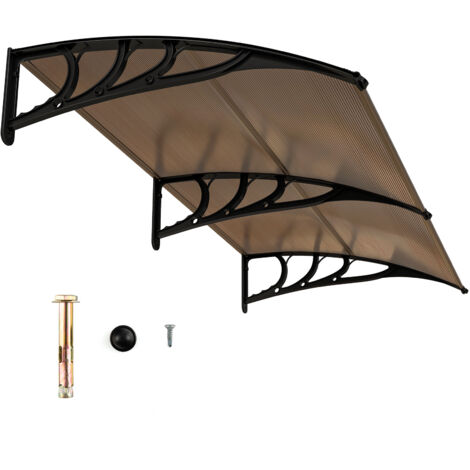 Auvent Porte d'Entree 199 x 99 cm Protection Solaire, Marquise de Porte et Fenêtre Plaque en Polycarbonate Protection Contre Pluie, Brun