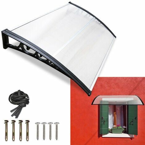 Auvent pour porte d'entrée 100 x 120 cm auvent arqué auvent en polycarbonate transparent auvent 5 mm, support PP