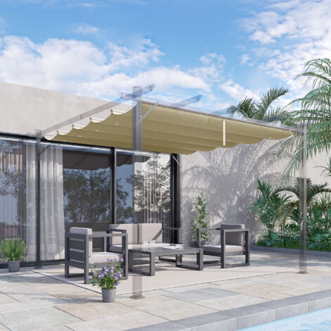 Auvent remplacement pergola 3x3m beige anti-vagues imperméable,trous de ruissellement,couverture d’ombre étanche pour jardin et patio hivernal.