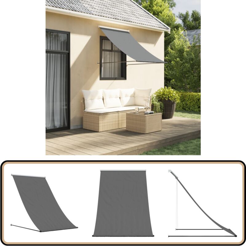 Auvent rétractable anthracite 100x150 m tissu et acier - Auvent Retractable - Parasol Mural - Ombre Solaire - Protection Uv - Décoration Extérieure