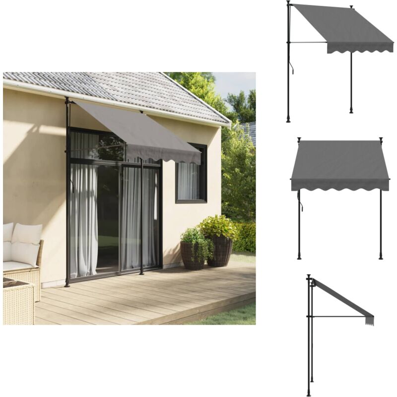 Auvent rétractable anthracite 150x150 m tissu et acier - Auvent Retractable - Parasol - Ombre - Protection Solaire - Jardin