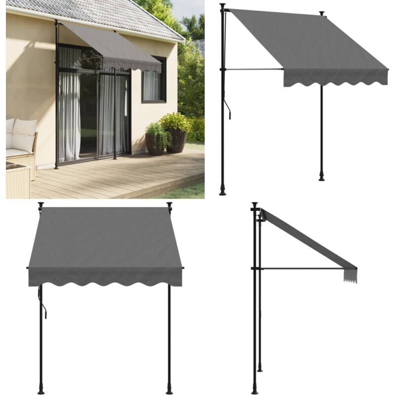 Auvent rétractable anthracite 150x150 m tissu et acier - Auvent Retractable - Parasol - Ombre - Protection Solaire - Jardin - Home & Living