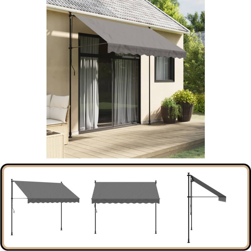 Auvent rétractable anthracite 250x150 m tissu et acier - Auvent Retractable - Parasol - Ombre - Protection Solaire - Jardin