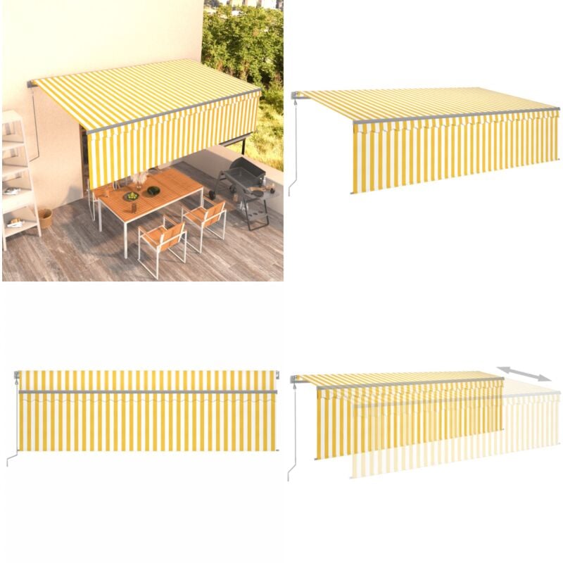 Auvent rétractable automatique avec store 5x3 m Jaune et blanc - Auvent Retractable - Store Banne - Parasol - Abri Solaire - Protection Uv - Home &