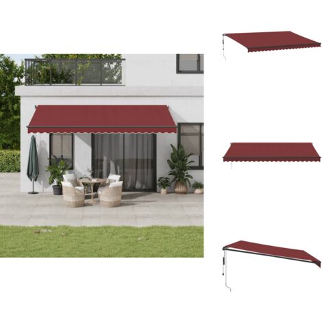 Auvent rétractable automatique bordeaux 500x350 cm - Auvent Retractable - Parasol - Abri Solaire - Protection Uv - Terrace