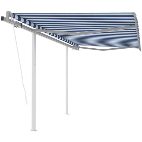 Auvent rétractable automatique et poteaux 3x2,5 m Bleu et blanc 3069906