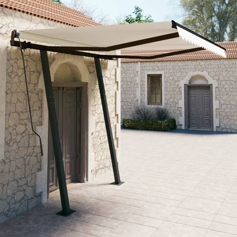 Auvent rétractable automatique et poteaux 3x2,5 m Crème 3070107