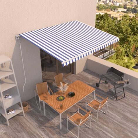 Auvent rétractable automatique  Store Banne Marquise 450x350 cm Bleu et blanc 51782