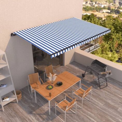 Auvent rétractable automatique  Store Banne Marquise 500x350 cm Bleu et blanc 24606