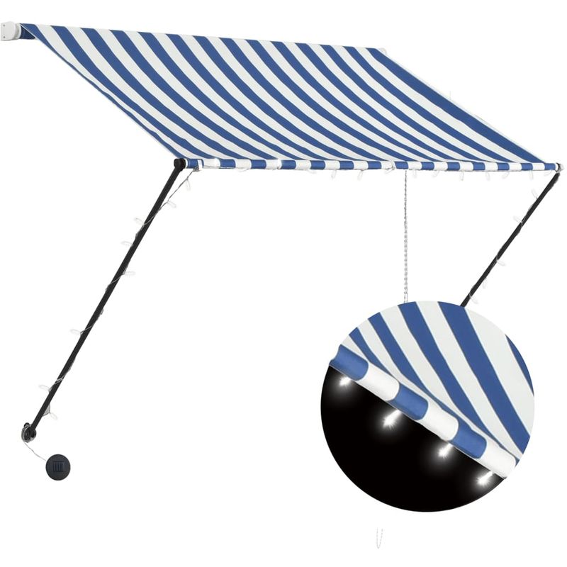 Auvent retractable avec LED 100x150 cm Bleu et blanc