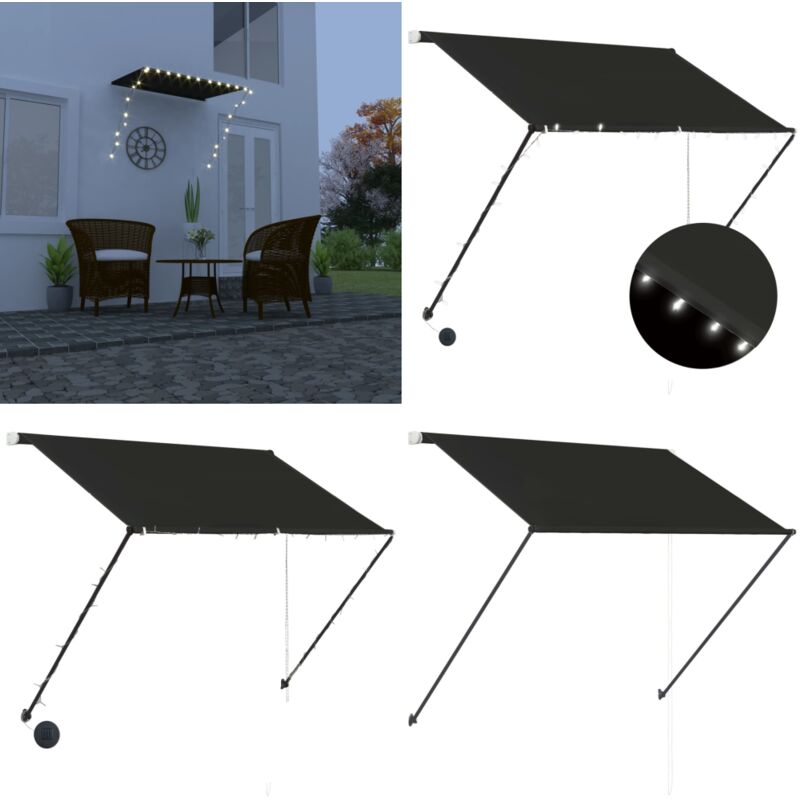 Auvent rétractable avec led 150x150 cm Anthracite - Auvent Retractable - Store Banne - Parasol - Protection Soleil - Éclairage Led Solaire - Home &
