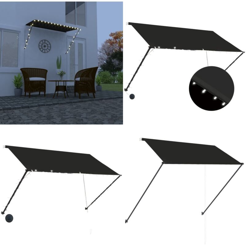 Auvent rétractable avec led 250x150 cm Anthracite - Auvent Retractable - Stores Exterieurs - Parasol - Ombre - Protection Solaire - Home & Living