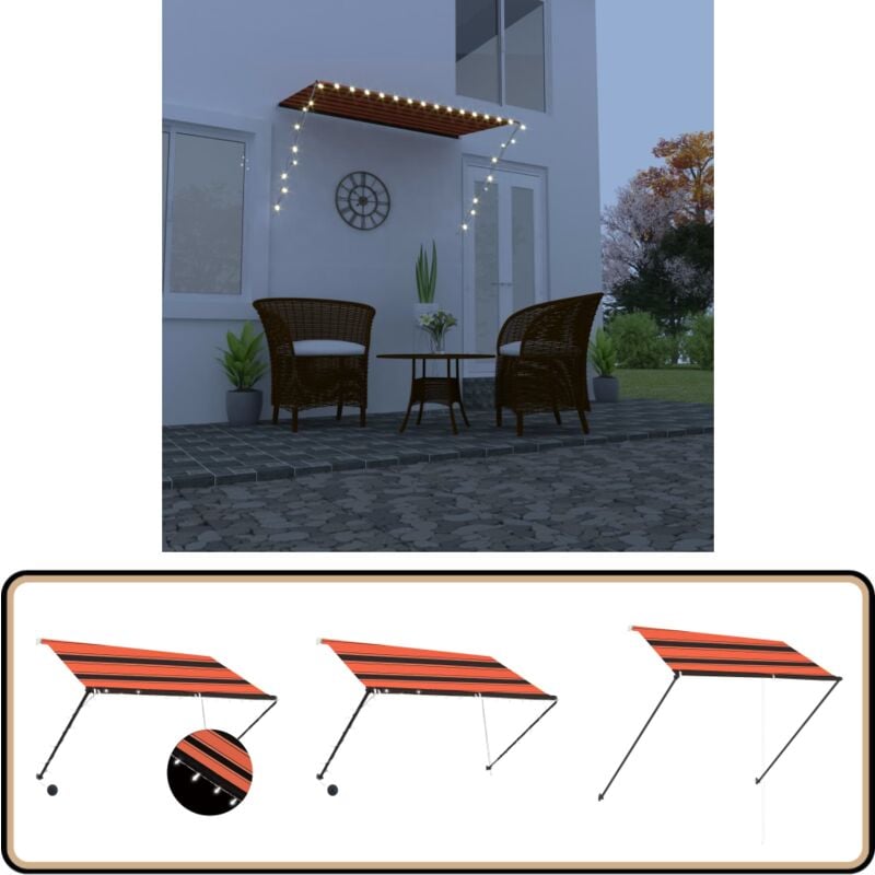 Auvent rétractable avec led 250x150 cm Orange et marron - Auvent Retractable - Store Banne - Parasol - Ombre - Jardin