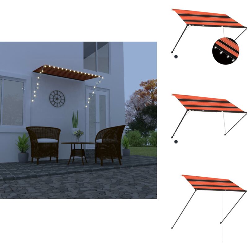 Auvent rétractable avec LED 250x150 cm Orange et marron - Auvent Retractable - Store Banne - Parasol - Ombre - Jardin