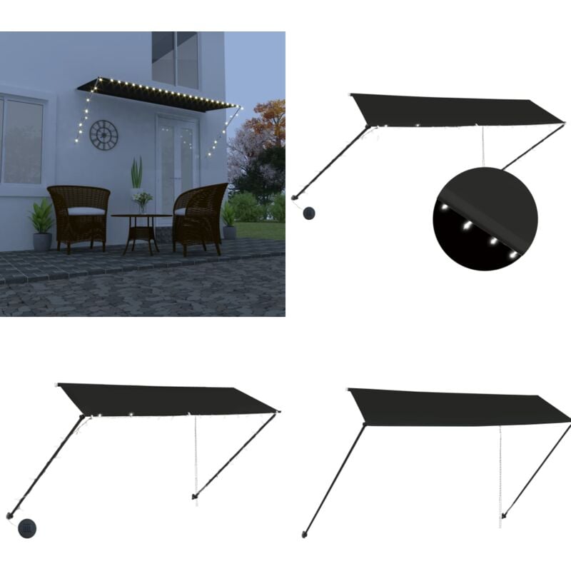 Auvent rétractable avec led 350x150 cm Anthracite - Auvent Retractable - Stores Exterieurs - Parasol - Protection Soleil - Ombre - Home & Living