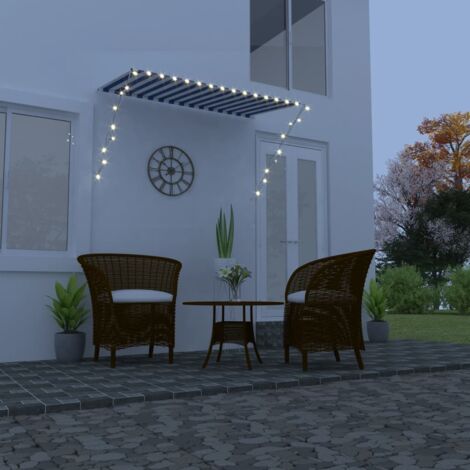 Auvent rétractable avec LED | Store Banne Marquise 250x150 cm Bleu et blanc 45430 - Bleu