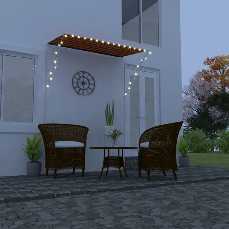 Auvent rétractable avec LED | Store Banne Marquise 250x150 cm Orange et marron 67665 - Multicolore