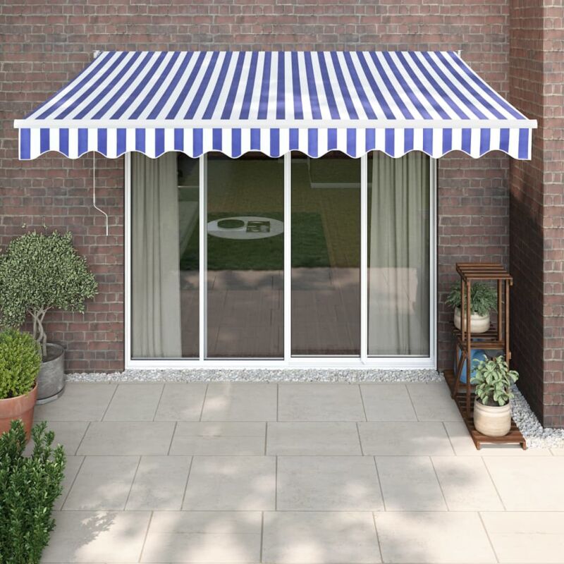 Auvent rétractable bleu et blanc 3x2,5 m tissu et aluminium