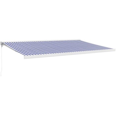Auvent rétractable bleu et blanc 5x3 m tissu et aluminium