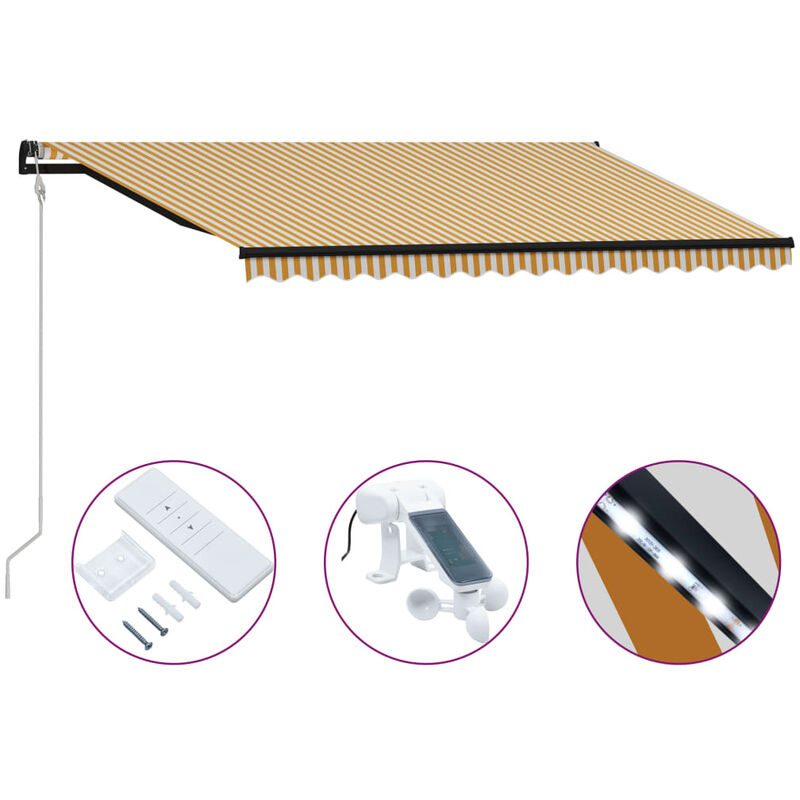True Deal - Auvent rétractable capteur de vent LED 400x300cm Jaune et blanc