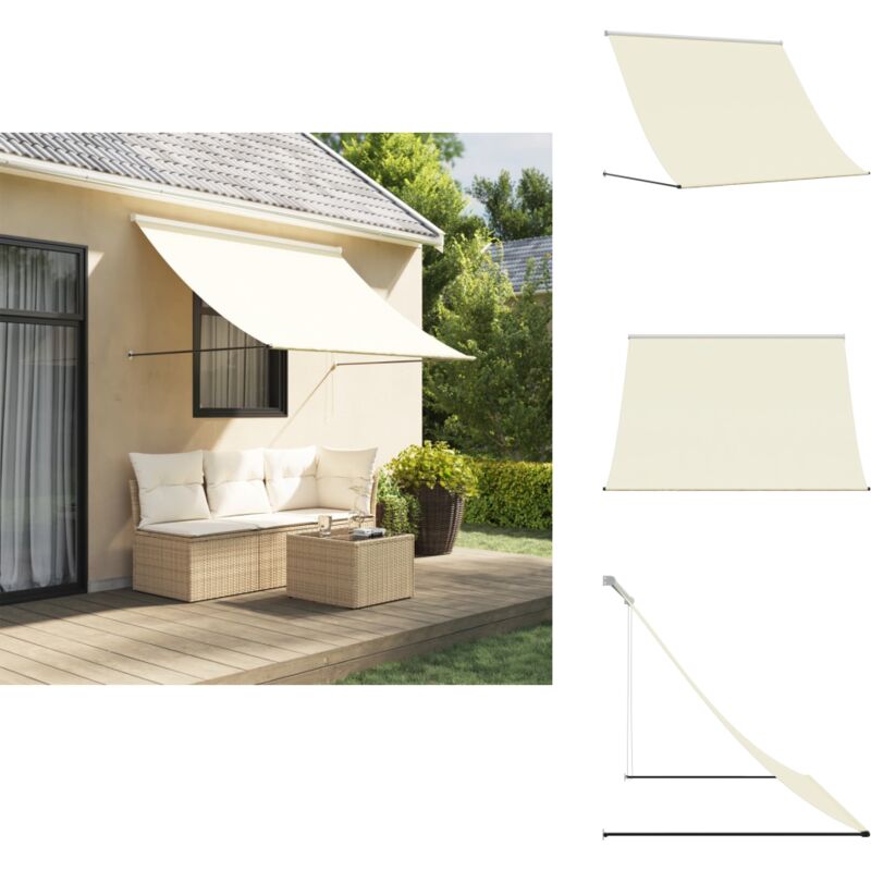 Auvent rétractable crème 250x150 m tissu et acier - Auvent Retractable - Parasol Mural - Ombre Solaire - Protection Uv - Décoration Extérieure