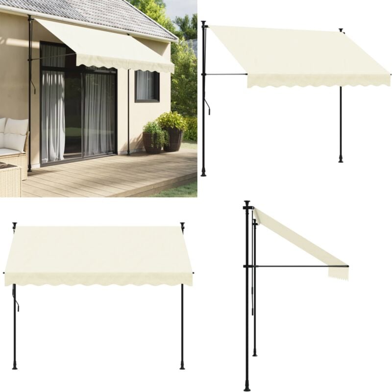 Auvent rétractable crème 250x150 m tissu et acier - Auvent Retractable - Parasol - Ombre - Protection Solaire - Jardin - Home & Living