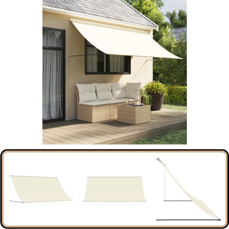 Auvent rétractable crème 300x150 m tissu et acier - Auvent Retractable - Parasol Mural - Ombre Solaire - Protection Uv - Décoration Extérieure