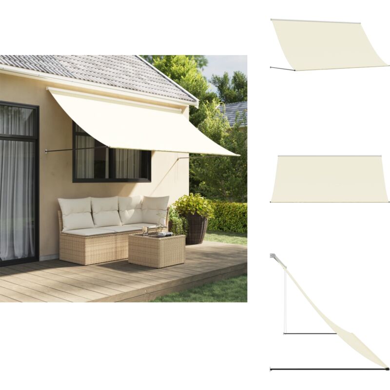 Auvent rétractable crème 300x150 m tissu et acier - Auvent Retractable - Parasol Mural - Ombre Solaire - Protection Uv - Décoration Extérieure