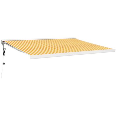 Auvent rétractable jaune et blanc 4,5x3 m tissu et aluminium