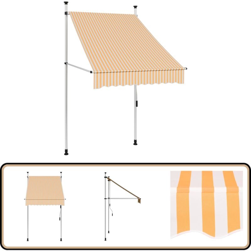 Auvent rétractable manuel 100 cm Rayures oranges et blanches - Auvent Retractable - Store Banne - Abri Solaire - Protection Soleil - Terrasse