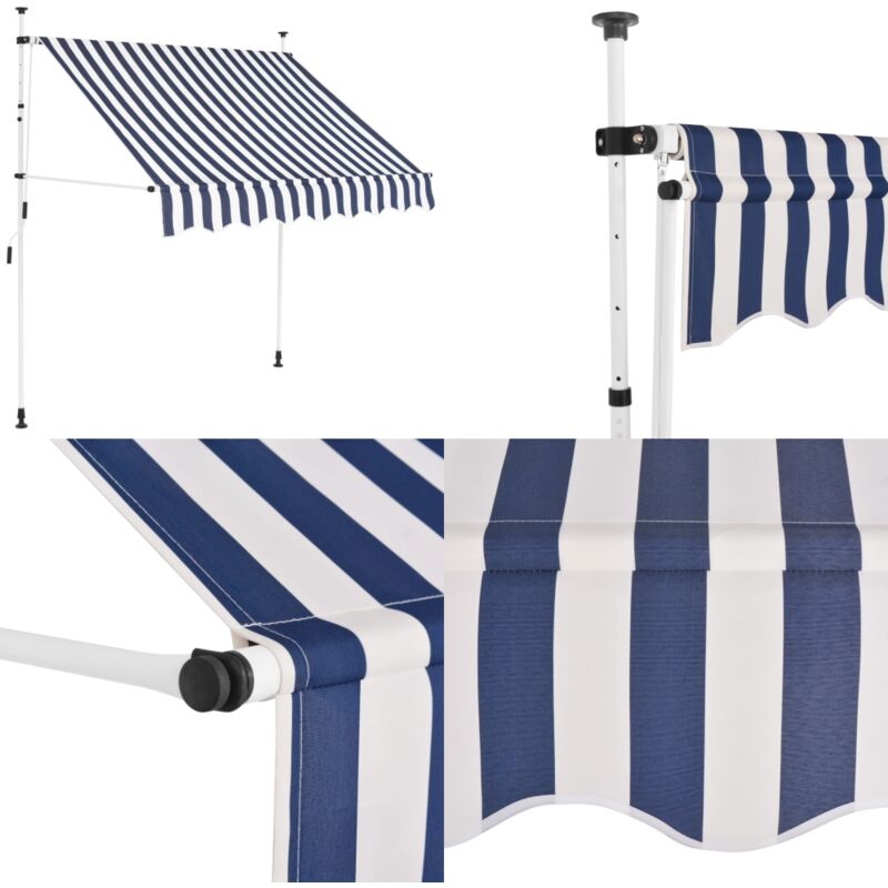 Auvent rétractable manuel 150 cm Rayures bleues et blanches - Auvent Retractable - Stores Exterieurs - Parasol - Abri Solaire - Protection Soleil