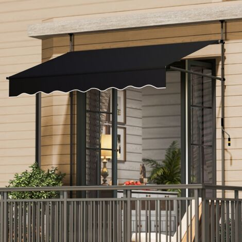 Auvent Rétractable Manuel 200 x 300 cm Réglable en Hauteur Pare-Soleil Extérieur avec Manivelle Canopée de Fenêtre Porte Sans Perçage Noir