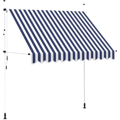 Auvent rétractable manuel 250 cm Rayures bleues et blanches