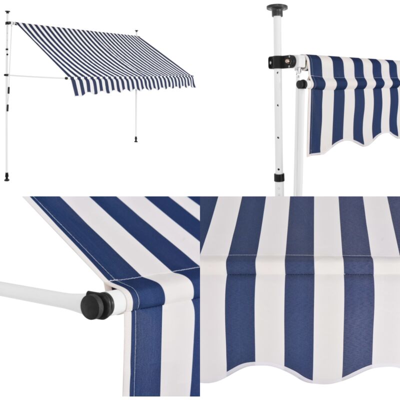 Auvent rétractable manuel 300 cm Rayures bleues et blanches - Auvent Retractable - Stores Exterieurs - Parasol - Abri Solaire - Protection Soleil