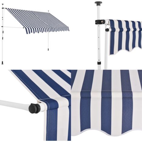 Auvent rétractable manuel 300 cm Rayures bleues et blanches - Auvent Retractable - Stores Exterieurs - Parasol - Abri Solaire - Protection Soleil - Home & Living