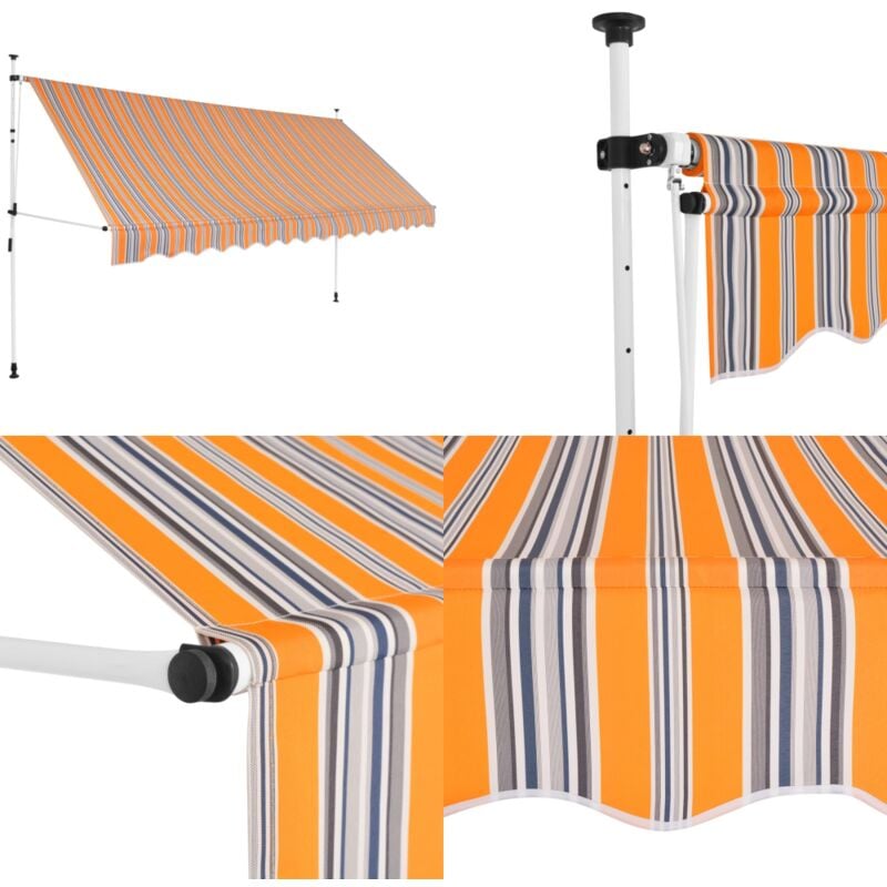 Auvent rétractable manuel 350 cm Rayures jaunes et bleues - Auvent Retractable - Auvent Manuel - Store Banne - Parasol - Protection Solaire - Home &