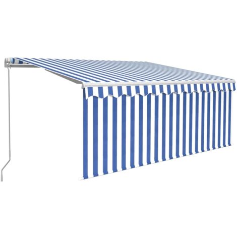 Auvent rétractable manuel avec store LED 3,5x2,5m Bleu et blanc