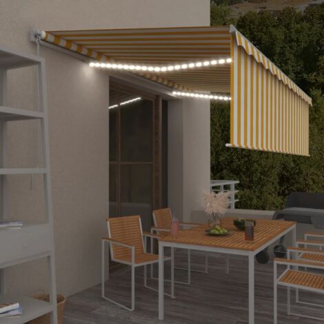 Auvent rétractable manuel avec store LED 5x3 m Jaune et blanc vidaXL